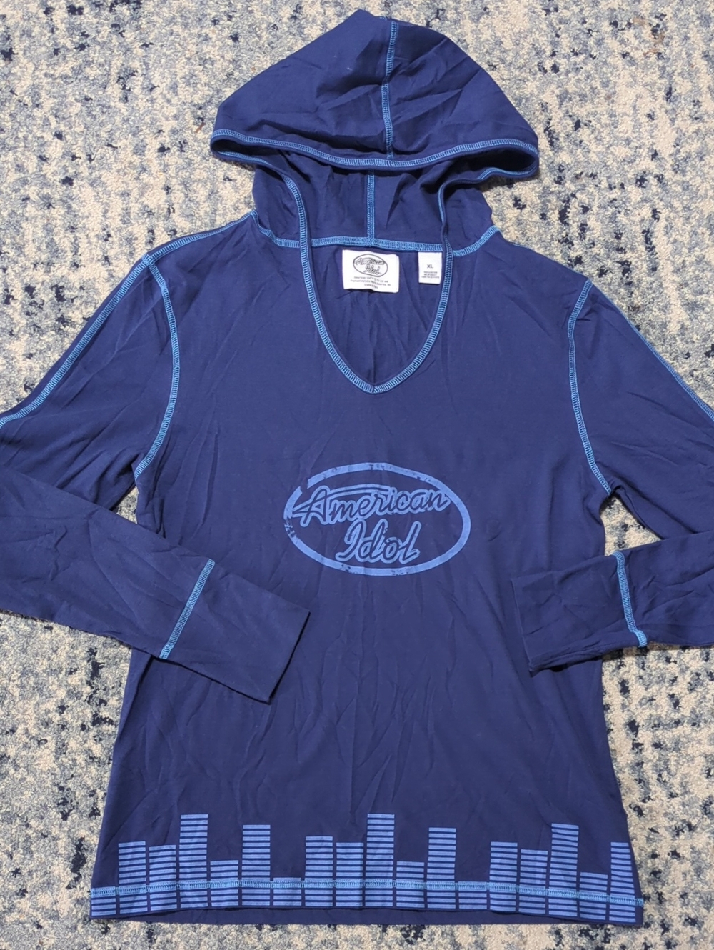 American Idol Hooded Long Sleeve Graphic Tee Blue XL Y2K TV Show